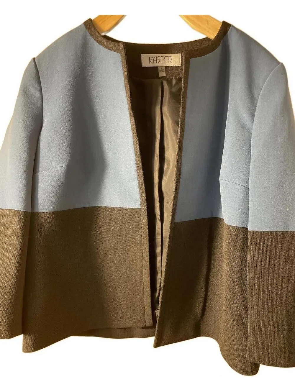 Kasper Blazer Women's Size 4 Blue Gray Brown Colorblock Normcore Career - Picture 2 of 7